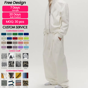 Set Felpa con Cappuccio Bianca Casual Best Seller, Giacca con Zip e <span class=keywords><strong>Pantaloni</strong></span> a Gamba Larga, Completo Due Pezzi - Product Image 1