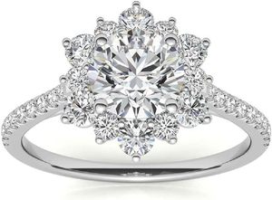 Venta al por mayor de joyería de plata para mujer corte redondo Moissanite solitario flor anillo estilo clásico para regalo de boda fiesta aniversario - Product Image 6
