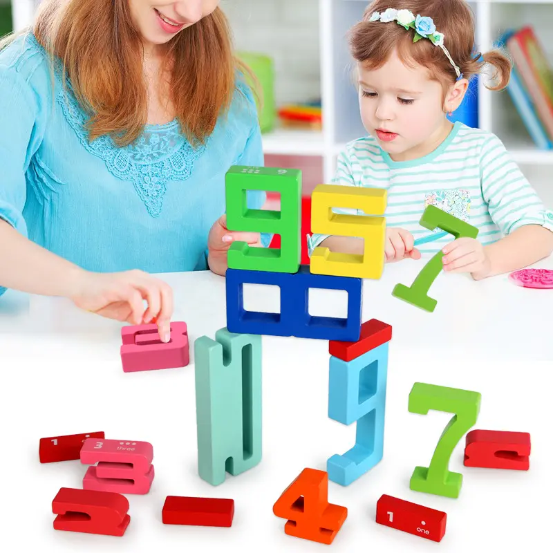 नई शैली लकड़ी की संख्या बिल्डिंग ब्लॉक पहेली बोर्ड बच्चों गणित सीखने के खिलौने