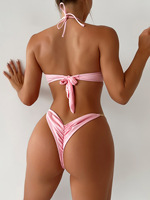 Date dames chaud Sexy blanc noir rayures Bandeau maillot de bain séchage rapide haute plage porter chaîne en métal licou Bikini string ensembles