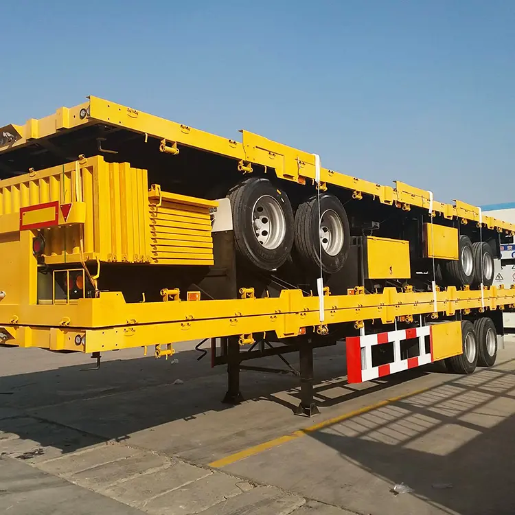 ใหม่ 40ft 2 เพลาแพลตฟอร์มหนักรถบรรทุกรถบรรทุก Flatbed รถพ่วง 80 ตันสําหรับการขนส่งรถกึ่งพ่วงแบบเรียบกึ่งพ่วงสําหรับขาย