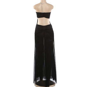 Robe transparente pour femme, dos nu à chaîne, asymétrique, froncée, patchwork, pour vacances et fêtes d'anniversaire - Product Image 5