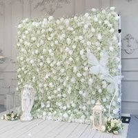 Mur de fleurs artificielles en soie 8x8 pieds, roses et gypsophile, blanc, rideau enroulable, toile de fond de mariage, décoration de fête