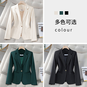 Black Women's Blazer Solid Color Polyester Anti-Wrinkle Spring Autumn Casual Suit Jacket Petite Korean Style - Product Image 3