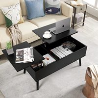 Table basse extensible à hauteur réglable avec rangement caché séparé, plateau réversible, cadre en métal pliable, marron, style moderne pour la maison