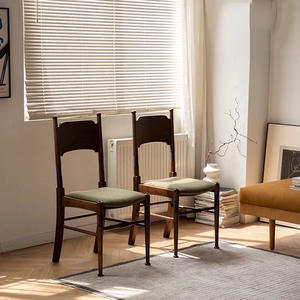 Chaise de salle à manger en bois massif de style français avec dossier, couleur noyer noir, chaise design pour la maison, chaise de restaurant - Product Image 2