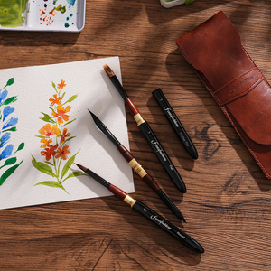 Ensemble de pinceaux de voyage à double embout avec logo <span class=keywords><strong>personnalisé</strong></span>, poils synthétiques écologiques, avec étui en cuir <span class=keywords><strong>pour</strong></span> la peinture à l'aquarelle et à la gouache - Product Image 6