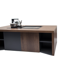 Table à thé rectangulaire avec armoire de rangement Design de ferme en bois MDF verre pour la réception chambre hôtel cuisine ou usage domestique