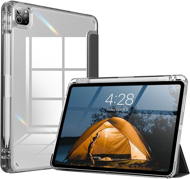 For Fashion Design for Certified Shockproof Clear Case iPad Pro 11/13" Tri-Fold Stand Smart Sleep/Wake Built-in Pencil Slot