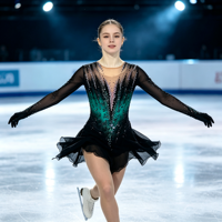 Costume de patinage artistique noir et vert dégradé avec strass, jupe en maille à dos profond ouvert pour filles et adultes, compétition de danse sur glace