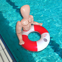 Flotador Inflable de Salvavidas, Rojo y Blanco, 71cm/28in, Disfraz Hawaiano, Accesorios para Disfraces Hawaianos