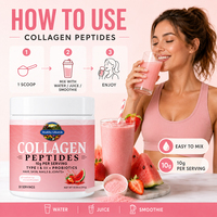 Poudre de peptides de collagène hydrolysé de type I et III, probiotiques, fraise, pastèque, pour cheveux, peau, ongles, articulations, 300g par portion, en vrac