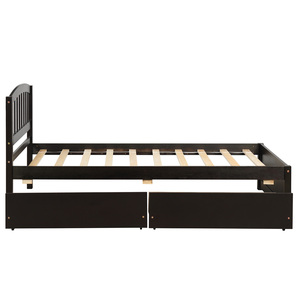 Lit plateforme double en bois massif Espresso avec 2 tiroirs, design tête et <span class=keywords><strong>pied</strong></span> de lit, lit de chambre pour enfants et adolescents - Product Image 5