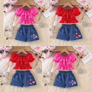 Conjunto de Ropa de Verano para Niñas 2026, Top con Volantes y Hombros Descubiertos, y Shorts de Mezclilla con Forma de Corazón, para Niñas de 2 a 8 Años - Product Image 2
