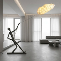 Lampe créative en résine en forme de nuage, sculpture humanoïde, grande lampe sur pied à lumière chaude, commande par bouton, ornement pour halls d'accueil et salles de vente