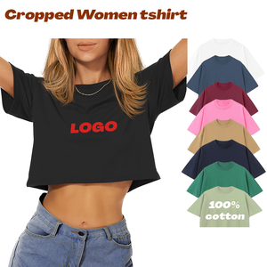 Camisetas Cortas Personalizadas con Logotipo para <span class=keywords><strong>Mujer</strong></span>, Camisetas de Manga Corta con Hombros Caídos, Cuello Redondo, Tops Cortos Casuales de Verano, Camisetas Básicas de Color Sólido - Product Image 1
