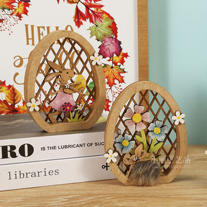 <span class=keywords><strong>D</strong></span>écorations de Pâques, figurines de lapins, ornements en bois creux créatifs, <span class=keywords><strong>d</strong></span>écorations de fête, produits en bois. - Product Image 2