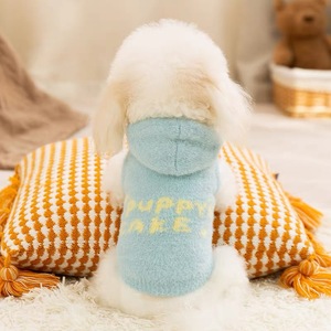 Pull à capuche pour animaux de compagnie, couleur unie bleu et rose, pour petits chiens, vêtements d'automne et d'hiver - Product Image 4