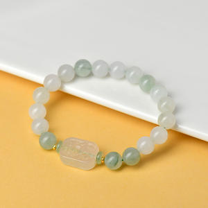 سوار من حجر اليشم التيانشان على شكل زهرة، خرز من اليشم الأبيض، تصميم معبد من الكالسيدوني، نفس الطراز، يجلب الحظ - Product Image 4