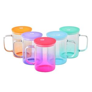 Nouveau Verre à sublimation 17oz transparent, effet dégradé, coloré, type bonbon, en verre gelée, avec couvercle et paille en plastique colorés, en provenance des États-Unis - Product Image 1