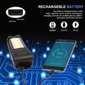 Lampe d'inspection pliable à LED COB dimmable en gros avec base magnétique et crochet, banque d'alimentation extérieure USB - Product Image 2