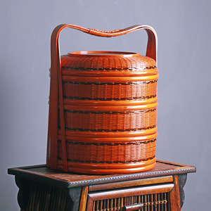 <b>Bamboo</b> Woven Basket Round Multi Layer Food Storage <b>Container</b> Kitchen Use Standing Type Handicrafts Chinese Style - Product Image 1