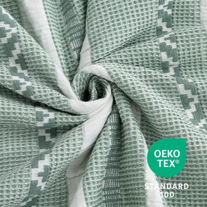 100% Cotton Waffle Weave 3 - Piece Duvet Cover Set <strong>Green</strong> and White <strong>Stripes</strong> Durable Textured Cozy for Bedroom Modern Chic <strong>Bedding</strong> - Product Image 6
