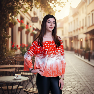 <b>Red</b> Polka Dot Special Cut Cotton Women's Off-Shoulder <b>Blouse</b> - Product Image 3