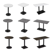 Table de restaurant commerciale moderne en gros, plateau rond aspect marbre avec base en métal doré pour café et hôtel
