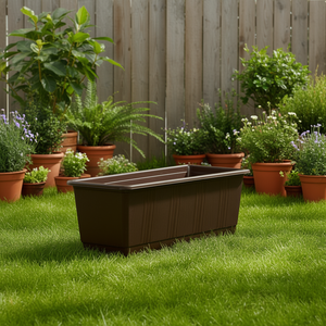 Standard Flower <b>Box</b> 10 Pack Brown Plastic <b>Planter</b> For Outdoor Garden Use - Product Image 3