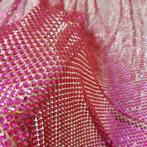 Ventes Flash : Tissu en résille Haute Couture avec grandes pierres carrées et strass <span class=keywords><strong>rose</strong></span> vif - Product Image 5