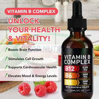 Ausreson Halal Biologique Complexe de Vitamines B Liquide Vitamine B1 B6 B12 pour l'Énergie – Complément Liquide Vitamine B Complexe en Gouttes