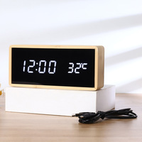 Jam Alarm Multifungsi Persegi Panjang Kayu Bambu Kuarsa dengan Kontrol Suara, Tampilan Suhu, Lampu Malam, Senyap, Modern