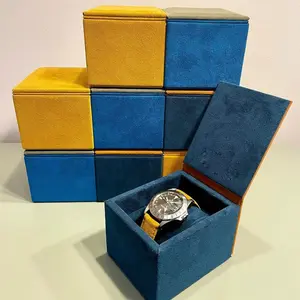 Custom Watch Box With Logo Square Watch Gift Personalised Bracelet Jewellery Box Blue Couple Velvet Watch Box