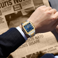 Binbond Square Erkek Saati 11mm Paslanmaz Çelik Kordonlu Işıklı Analog Quartz Saat 30M Su Geçirmez