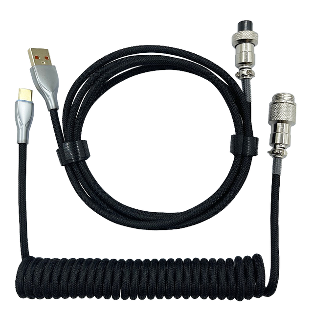 D2285 Coiled Type-C USB Data Cable Aviator Connector for Gaming Keyboard/Tablet/Smartphone Mechanical Keyboard Cable Nylon Braid