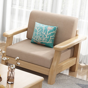 L-Shaped Wooden <b>Sofa</b> <b>Bed</b> With Fabric Cushions Convertible For <b>Small</b> Apartments Living Room Furniture Natural Wood Color - Product Image 2