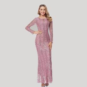 Elegante Vestido de Noche Estilo Sirena con Mangas Largas, Lentejuelas, Cuello Redondo, Capa Transparente, Corte Ajustado, Vestido Formal para Fiesta, Estilo Europeo - Product Image 1