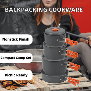 Outdoor <b>Backpacking</b> Nonstick Aluminum Cookware Set with <b>Mini</b> Gas Stove Fork-Spoon 1-2L Capacity for Hiking Camping & Picnics - Product Image 2