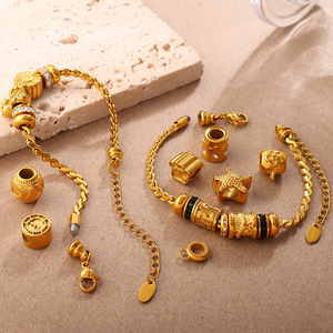 Pulsera de Cierre de Corazón con Cuentas Chapada en Oro Estilo Retro Europeo Americano, Joyería de Regalo Unisex, Diseño de Zodiaco Animal en Aleación de Zinc - Product Image 3