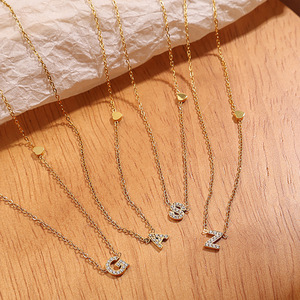 Collier avec pendentif lettre en acier inoxydable plaqué or 18 carats avec incrustation de zircon, bijoux tendance, cadeau pour femmes - Product Image 2