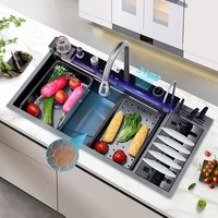 Évier de cuisine en acier inoxydable à une cuvette et égouttoir moderne intelligent multifonction avec cascade avec lave-vaisselle