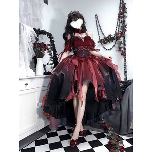 Vestido <span class=keywords><strong>de</strong></span> novia Lolita rojo para mujer con tren artesanal pesado y conjunto <span class=keywords><strong>de</strong></span> falda hinchada para <span class=keywords><strong>Cosplay</strong></span> <span class=keywords><strong>de</strong></span> <span class=keywords><strong>Anime</strong></span> - Product Image 3