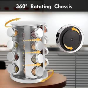 Kitchen Seasoning Holder <b>Shelf</b> Stainless Steel 360 Degree 12/16/20 Jar Rotating Spice Storage Rack Organizer With Glass Jars - Product Image 3