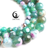 Perles rondes en pierre naturelle Zhe Ying ZY-Fire Dragon Veins Agates multicolores pour bracelet DIY, pierres en vrac, agate de feu pour la fabrication de bijoux