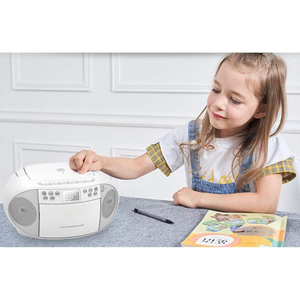 Lecteur de CD et de cassettes portable avec radio FM Bluetooth, USB, MP3, haut-parleurs stéréo doubles, design portable, pour étudiants, maison, extérieur - Product Image 4