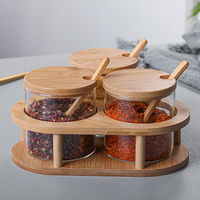 Ensemble de pots à épices en bambou avec plateau, cuillère et couvercle, organisateur de cuisine avec emballage en boîte