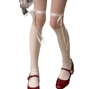 Calcetines de encaje blancos y negros con lazo, pantimedias transparentes para mujer, estilo Lolita, ropa de primavera y verano - Product Image 5