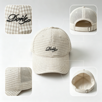 Casquette de baseball unisexe douce style coréen à carreaux brodée de lettres, visière large amincissante pour le visage, casquette de papa
