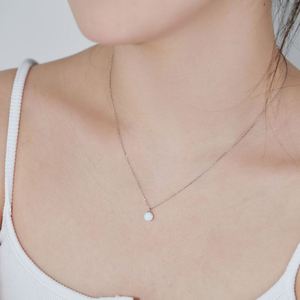 Dylam No Moq in Stock Dainty Sterling Silver Jewelry 5A Cubic Zirconia Circle Diamond Gemstone Synthetic <b>Opal</b> Pendant <b>Necklace</b> - Product Image 6